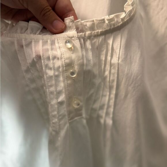 Land's End Sleeveless White Ruffle Blouse Size 14 Petite Swiss/ Baulmole - Picture 9 of 9